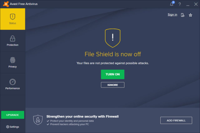 avast turn off protection for a file